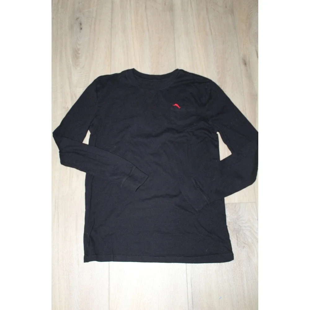 Tommy Bahama Kids Boys Black Long Sleeve Pocket Tee Red Marlin Logo XL 14